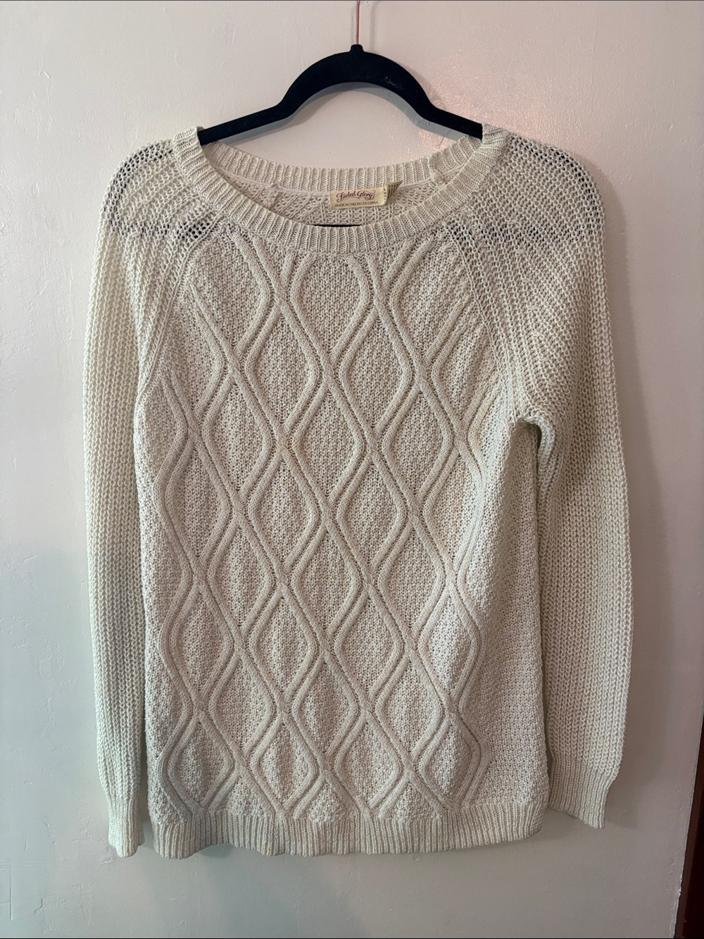 Faded Glory Cream Cable-Knit Crewneck Sweater